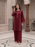 Maroon Embroidered Scalloped 2 Piece