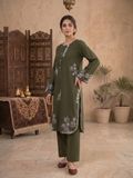 Olive Green Intricate White Embroidered 2 Piece